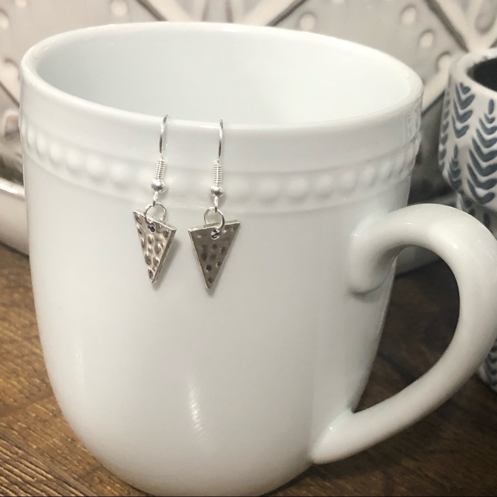 Hammered silver triangle earrings
